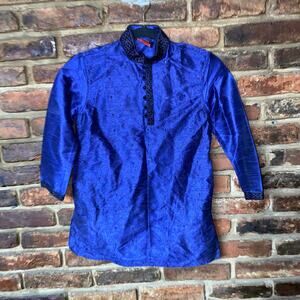 Shamsi Fashion Blue Black Embellished Beaded Indian Top Women's Size XS